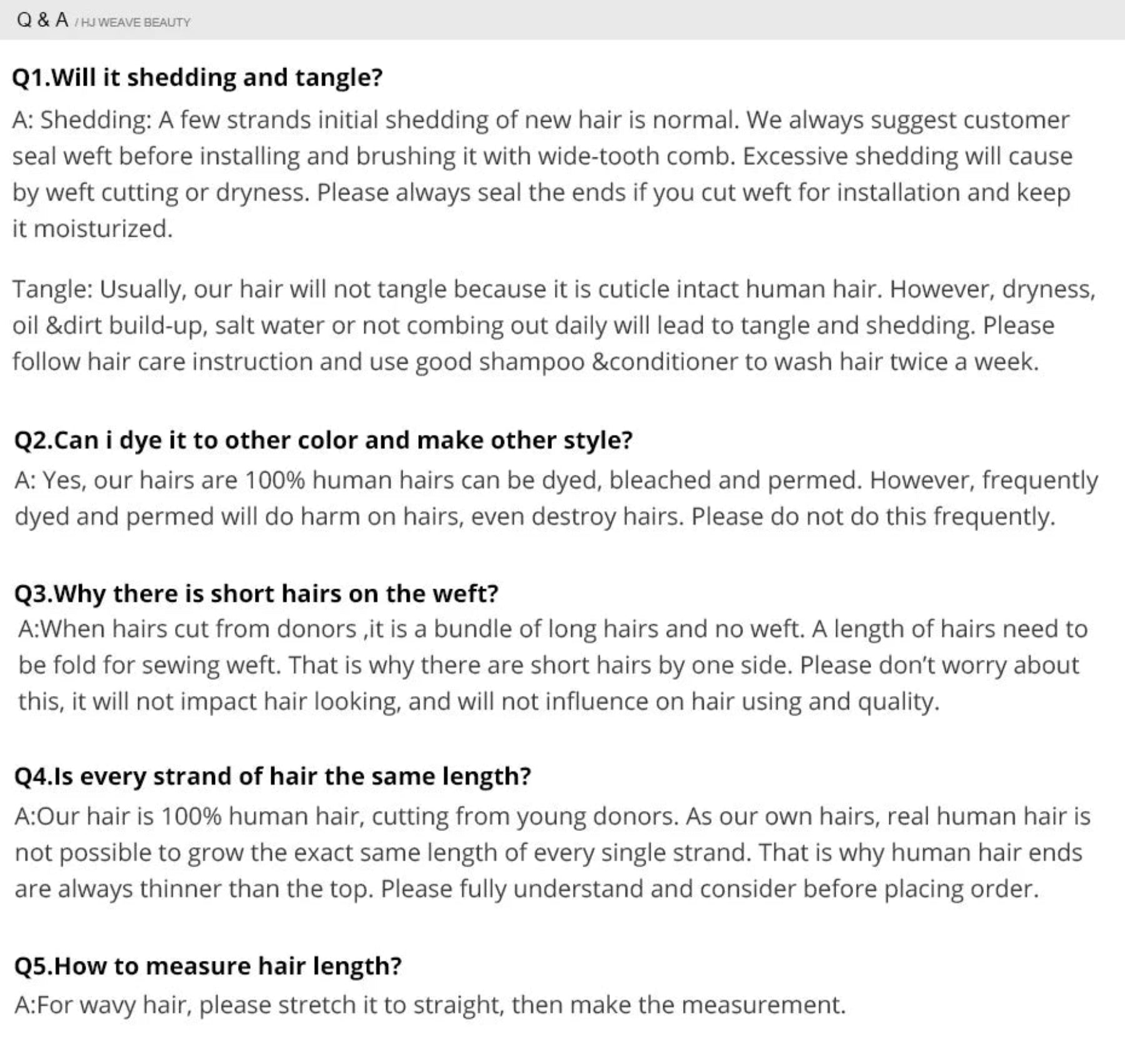 Text-based Q&A section about hair care and product usage on a white background