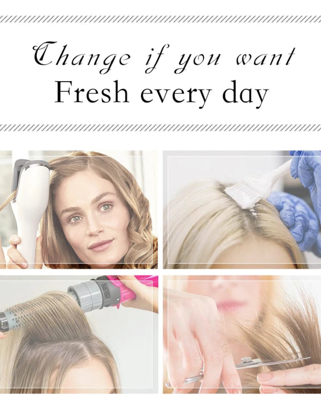 Collage of hair care activities with text 'Change if you want Fresh every day'.