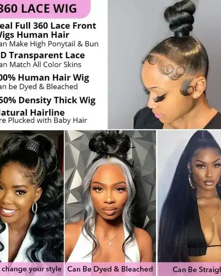 13x6/13x4 Straight HD Lace Front Wig – 100% Virgin Brazilian Human Hair, 360 Glueless