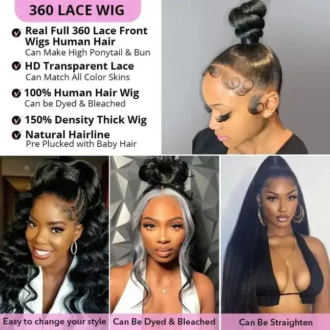 13x6/13x4 Straight HD Lace Front Wig – 100% Virgin Brazilian Human Hair, 360 Glueless
