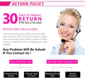 Return policy graphic with a customer service representative and text about return policies.