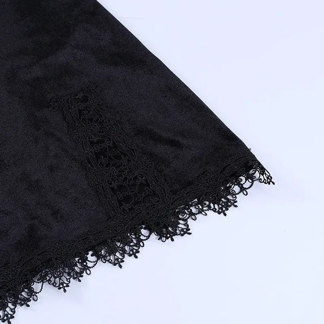 Vintage Black Cross Mini Dress – Sexy Spaghetti Strap Slit Dress”