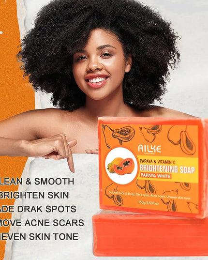 AILKE Papaya & Vitamin C Brightening Soap for clean, smooth, and radiant skin; helps fade dark spots and remove acne scars.