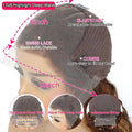 Diagram of 13x6 highlight deep wave human hair wig features: Swiss lace, elastic net, adjustable strap, and combs for secure fit.