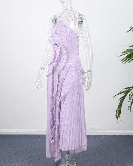 Gown Neck Strap Irregular Long Dress For Women Ruffle Sleeveless High Waist Backless Dresses 2025 New Summer Elegant Party Y2k