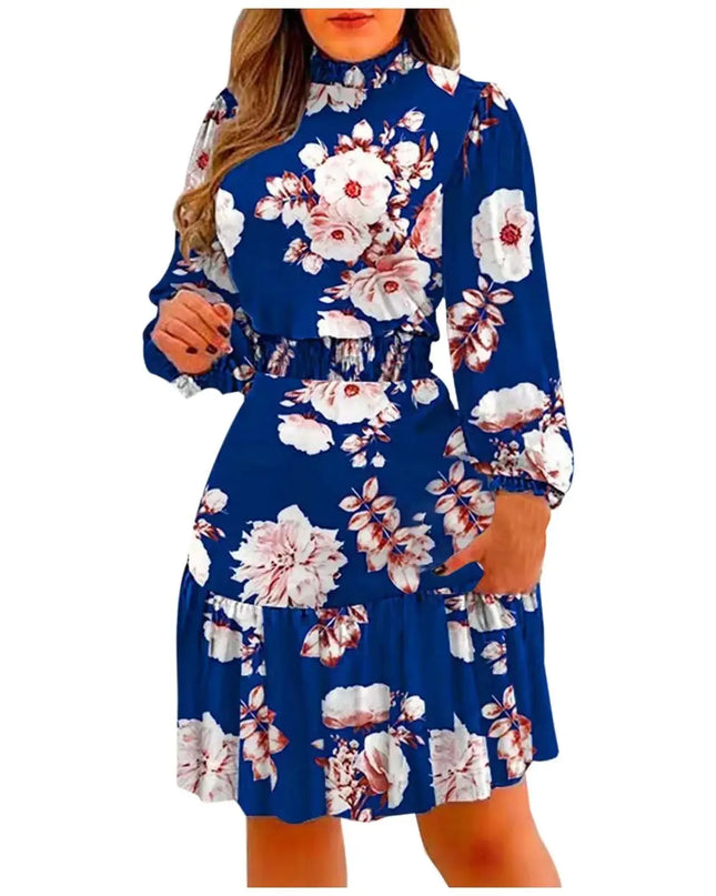 Elegant Floral Ruffle Maxi Dress – Long Sleeve Summer Style