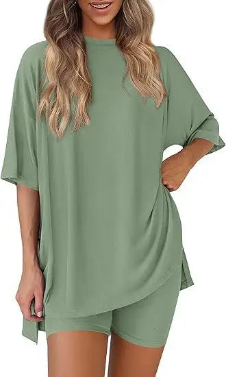 Women's Casual Loose Solid Color Short Sleeve Shorts Set with Pockets | Two Piece Loungewear Outfit 2025