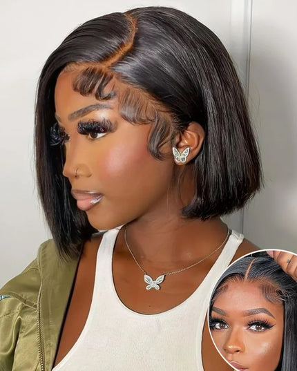 Wear & Go Glueless Bob Wig – Short Straight Human Hair Lace Closure Wig for Beginners