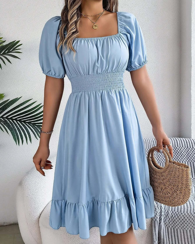 Women’s Summer Casual Square Neck Ruffle Midi Dress