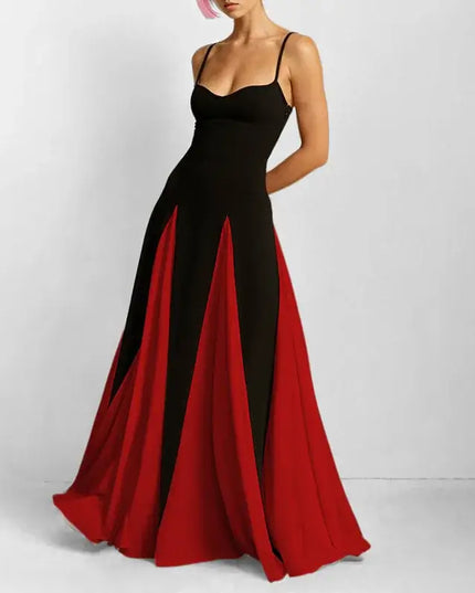 Fashion Sling Color Contrast Evening Party Dress featuring a V-neck and off-shoulder design, perfect for holiday parties.