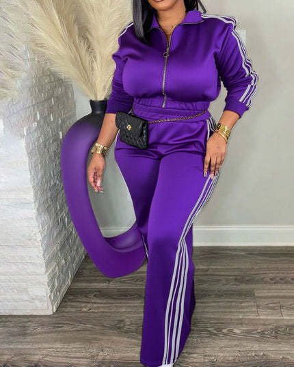Women's 2-Piece Zip-Up Tracksuit Set – Side Stripe Outfit