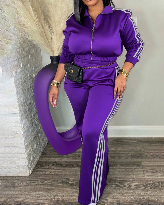 Women's 2-Piece Zip-Up Tracksuit Set – Side Stripe Outfit