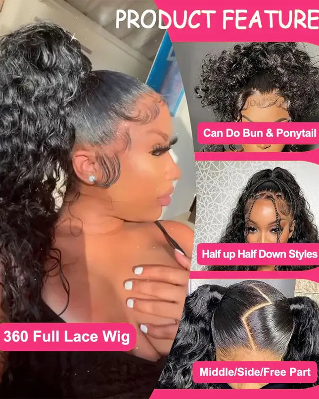 🔥 360 HD Lace Deep Curly Wave Wig – 200% Density, Preplucked & Glueless | Invisi Strap Water Wave Human Hair Wig