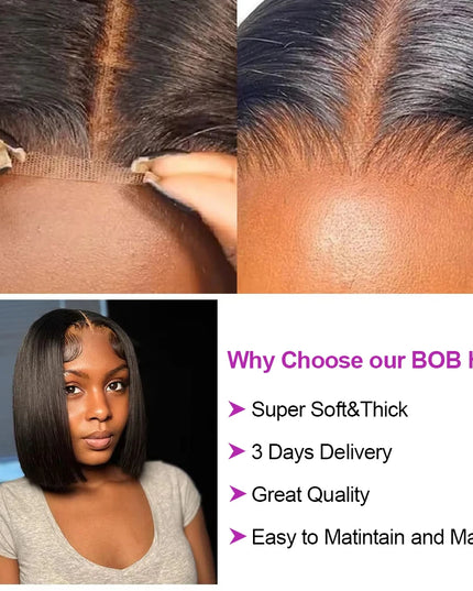 Bone Straight Short Bob Wig – 250% Density Glueless Peruvian Human Hair Lace Front Wig