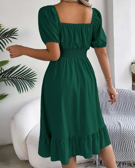 Women’s Summer Casual Square Neck Ruffle Midi Dress