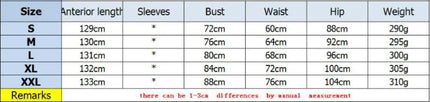 Size chart for clothing with measurements in centimeters and millimeters.