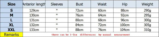 Size chart for clothing with measurements in centimeters and millimeters.