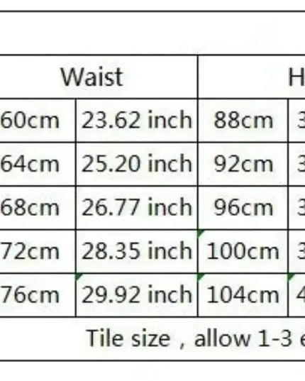 Measurement chart for clothing sizes with dimensions in centimeters and inches.