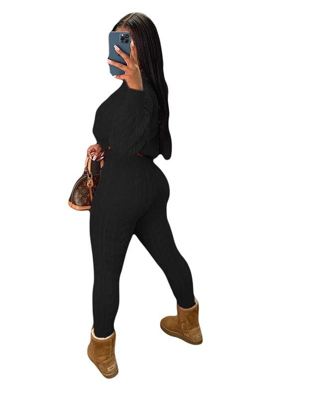 Women's Knit Hooded Sweater and Pants 2-Piece Set | Fall Winter Loungewear Outfit