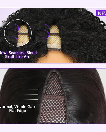 Jerry Curly V Part Wig - 12A Human Hair Upgrade 200% Density