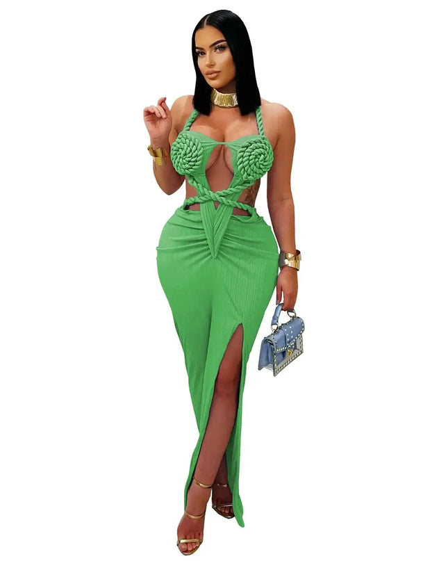 Backless Summer Dress 2025 - Sexy Knitted Halter Neck