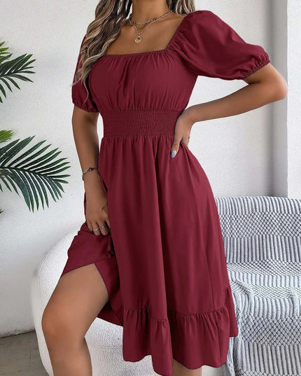 Women’s Summer Casual Square Neck Ruffle Midi Dress