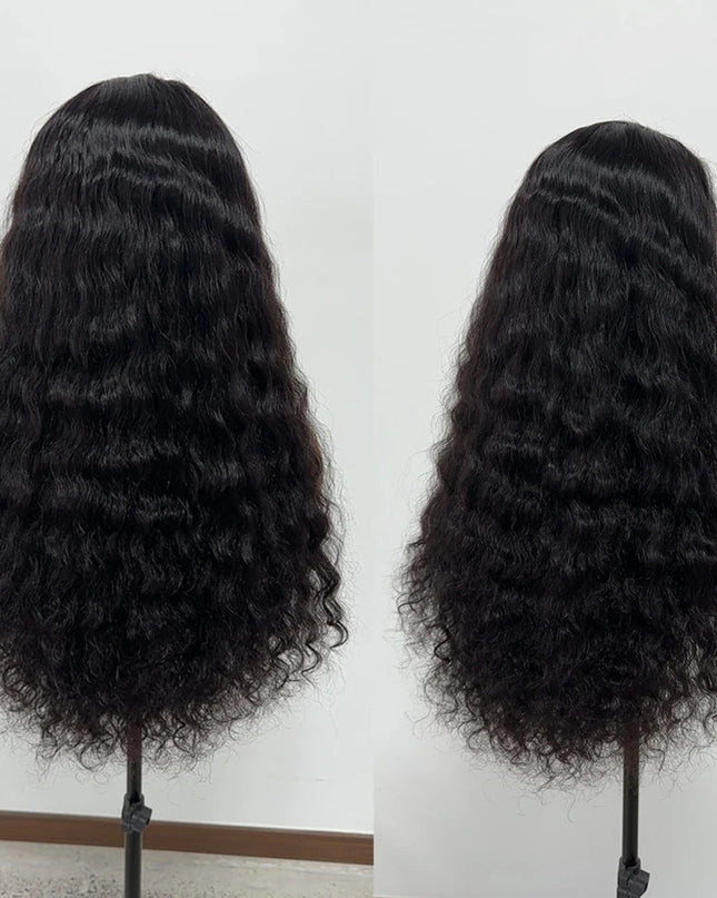 250% Density Curly Virgin Human Hair Lace Wig, showcasing natural black color and HD lace for a realistic look.