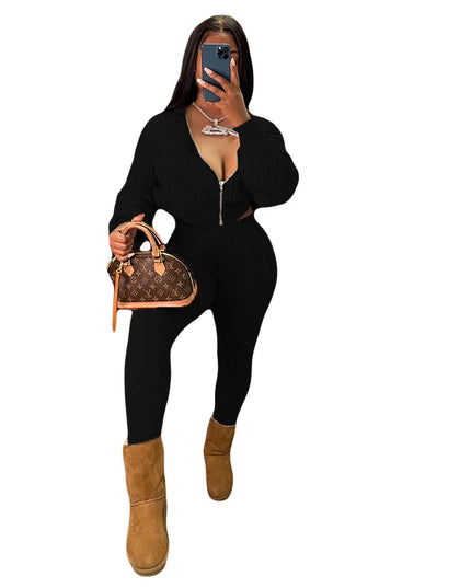 Women's Knit Hooded Sweater and Pants 2-Piece Set | Fall Winter Loungewear Outfit