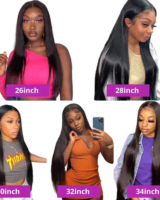 Collage of women with long hair styled in different lengths, each labeled with an inch measurement.