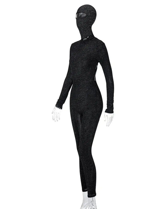 Black full-body suit on a white background