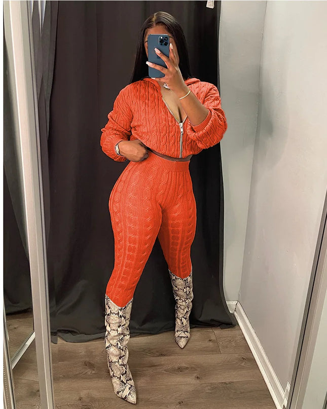 Women's Knit Hooded Sweater and Pants 2-Piece Set | Fall Winter Loungewear Outfit