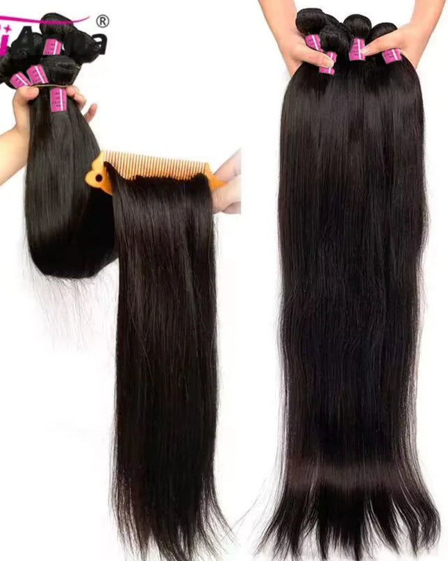 Hair extensions with a comb and 'Ali' branding on a white background