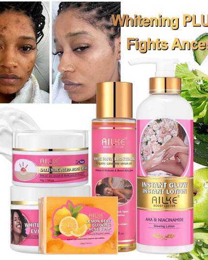 AILKE OEM Smooth Brightening AHA Dark Spots Removal, Skin Whitening Anti Wrinkle Skin Care Set