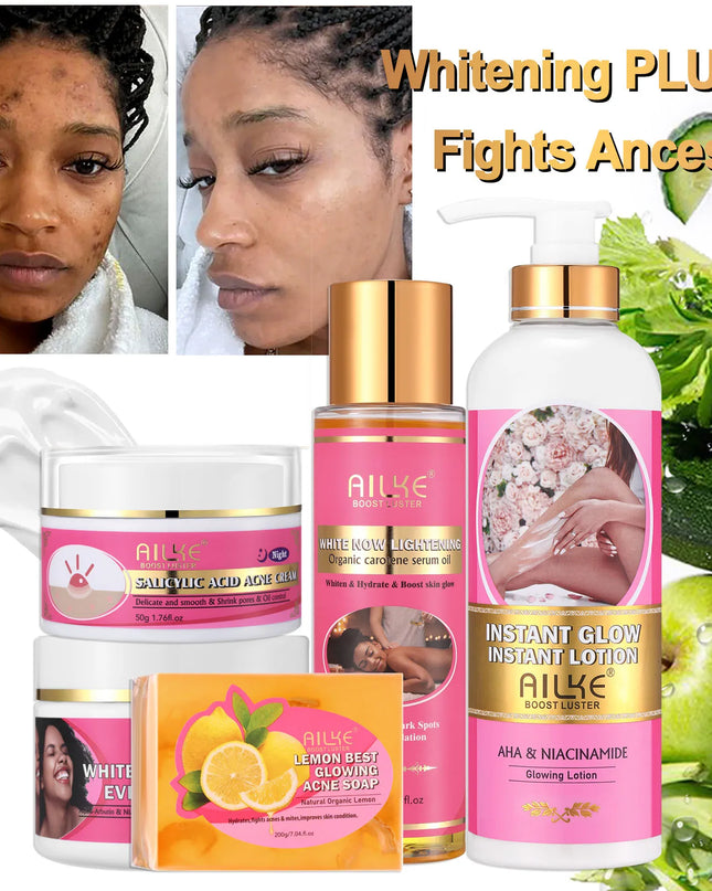 AILKE OEM Smooth Brightening AHA Dark Spots Removal, Skin Whitening Anti Wrinkle Skin Care Set