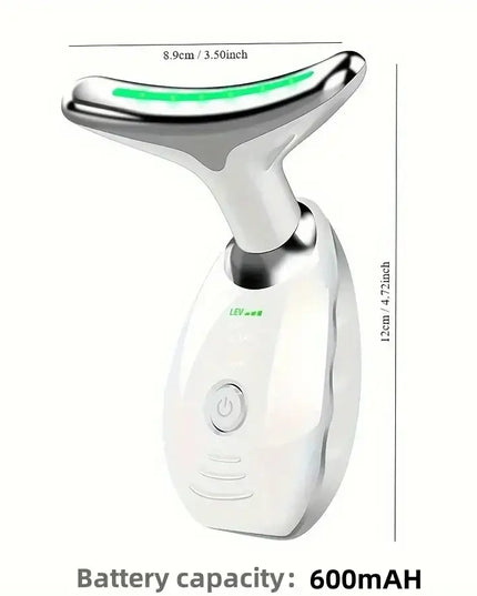 7LED color vibrating neck device with USB charging and 600mAH battery capacity for skin rejuvenation.