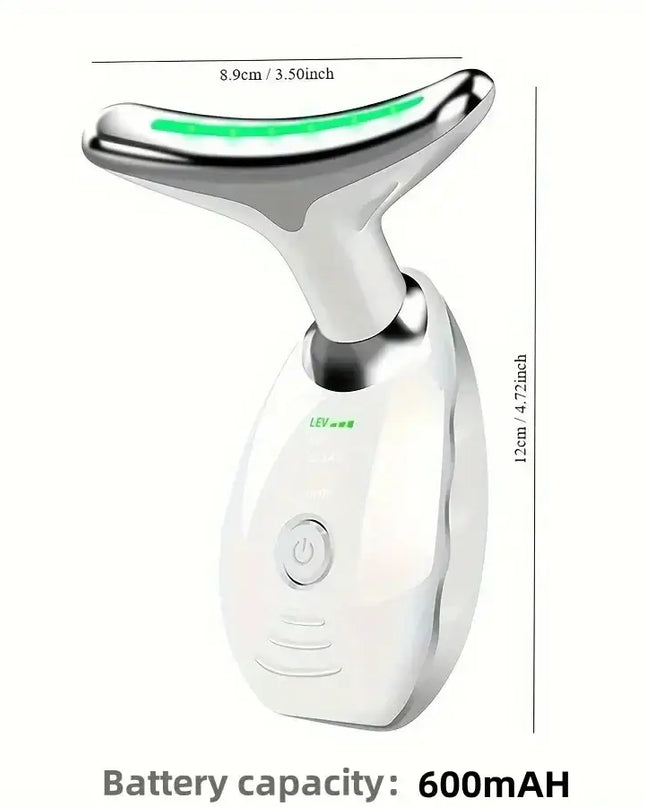 7LED color vibrating neck device with USB charging and 600mAH battery capacity for skin rejuvenation.