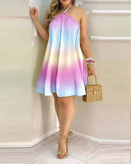 Tropical Print Halter Neck Dress for Spring & Summer