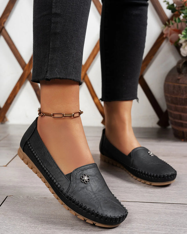 Comfortable Women's Loafers Laser Stitch Detail Flat Shoes Casual Comfortable Slip On Classic Trendy Streetwear