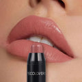 Lipstick applied to lips with 'EcoLoverS' branding