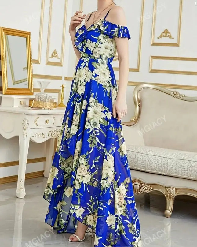 Wefads Women's Off-Shoulder High-Low Floral Dress