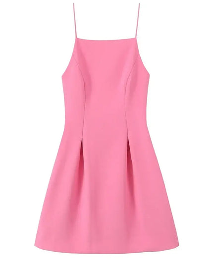 Pink A-Line Mini Dress – Elegant Summer Party Style with spaghetti straps and flattering silhouette.