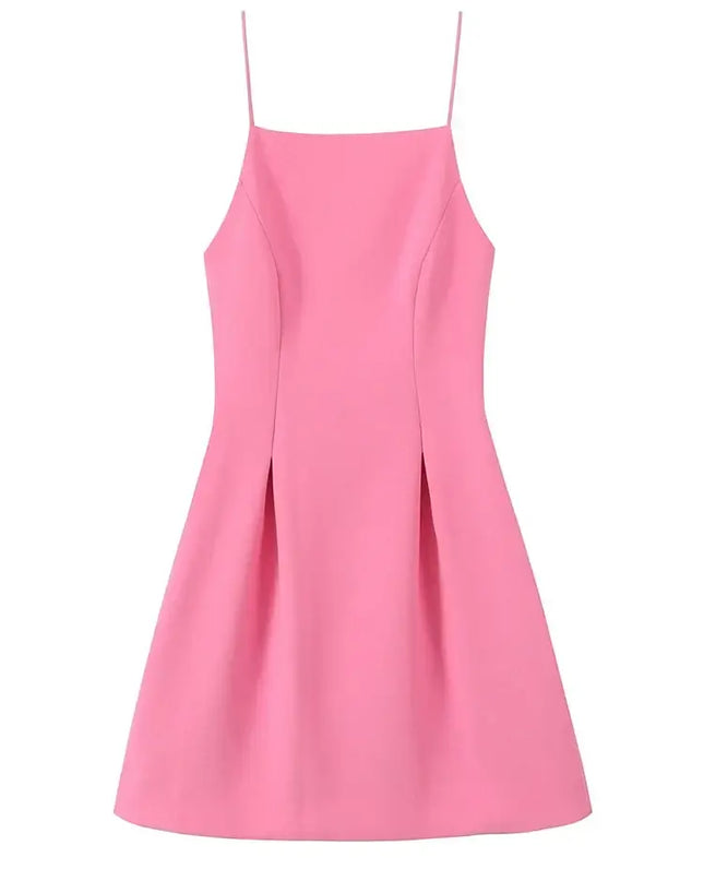 Pink A-Line Mini Dress – Elegant Summer Party Style with spaghetti straps and flattering silhouette.