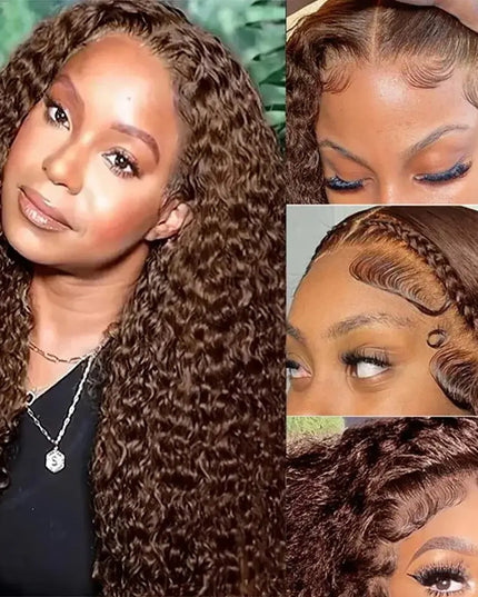 13x6 Transparent Lace Deep Wave Human Hair Wig – 30" Brown