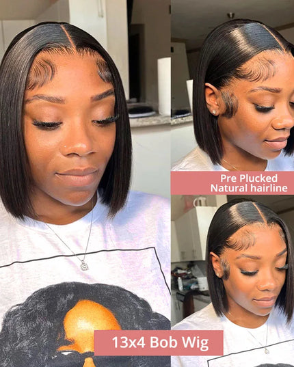 Bone Straight Short Bob Wig – 250% Density Glueless Peruvian Human Hair Lace Front Wig