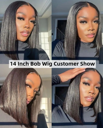 Wear & Go Glueless Bob Wig – Short Straight Human Hair Lace Closure Wig for Beginners