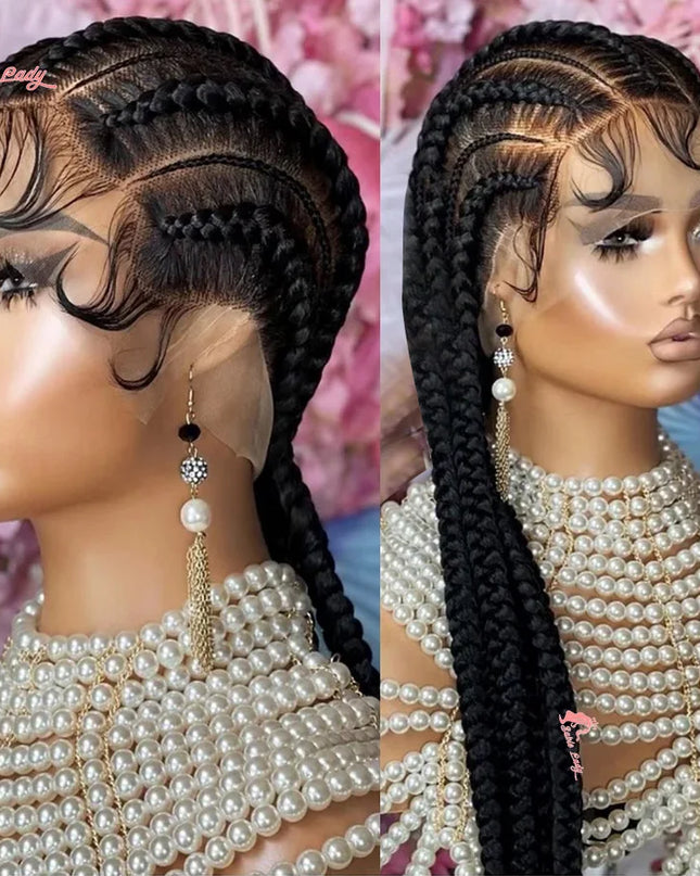 Two mannequin heads with styled hair and pearl accessories against a floral background.