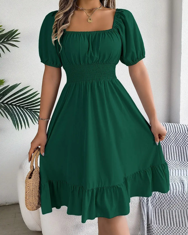 Women’s Summer Casual Square Neck Ruffle Midi Dress