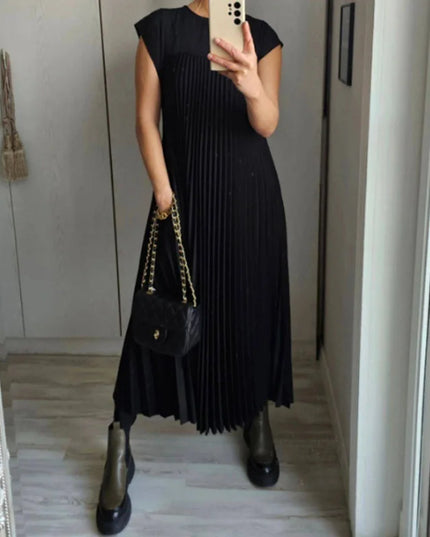 women's elegant sleeveless dress with pockets - Beige