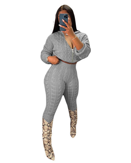 Women's Knit Hooded Sweater and Pants 2-Piece Set | Fall Winter Loungewear Outfit