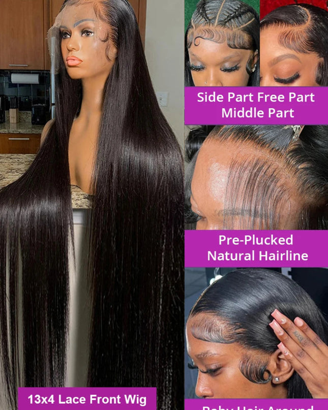 Collage of a lace front wig with various features highlighted.